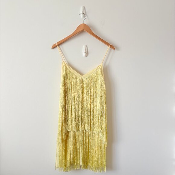 Zara Fringe Mini Dress Light Yellow Blogger Fav Size Small - Picture 8 of 13